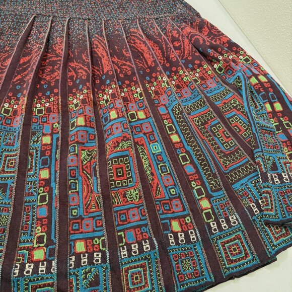 Ivko Knit Skirt With Pleats Midi Size 42 XL Brown Red Geometric Wool Blend Boho - Picture 12 of 12